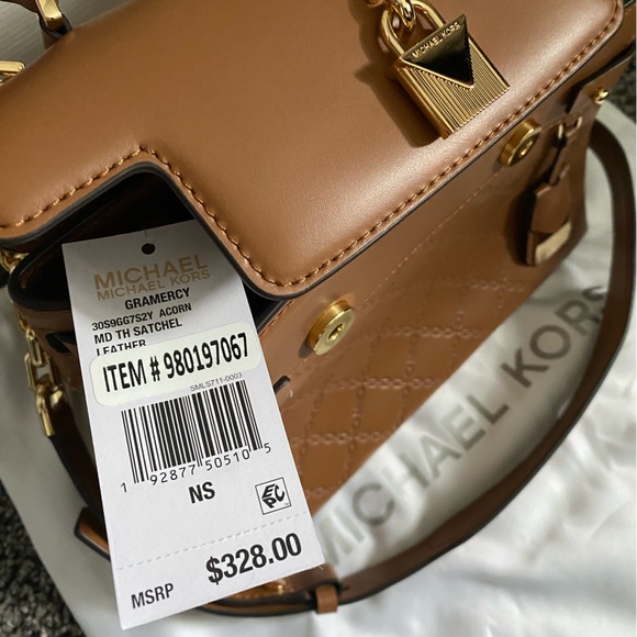 Michael Kors Gramercy Chain Embossed Leather Satchel Acorn Gold Bag - Picture 5 of 12